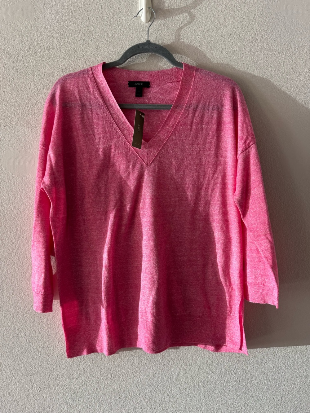 J. Crew Bright Pink V‑Neck Lightweight Sweater